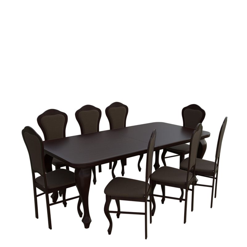 Zestaw RO09 MIRJAN 24 Stół rozkładany S13 100x200/300 + 8 krzeseł K30 orzech + gorzka czekolada 1 kpl.