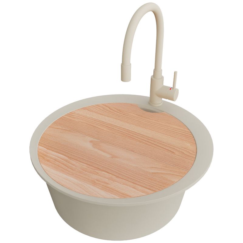 Zlewozmywak Granitowy Okrągły Piza Max PRIMAGRAN Nablatowy 53x53cm, Beżowy + Bateria + Syfon + Akcesorium, S068, 1 szt.