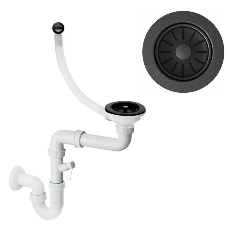 Syfon Do Zlewozmywaka Jednokomorowego G Manualny Granitan Czarny Przyścienny Kuchenny 1 szt.