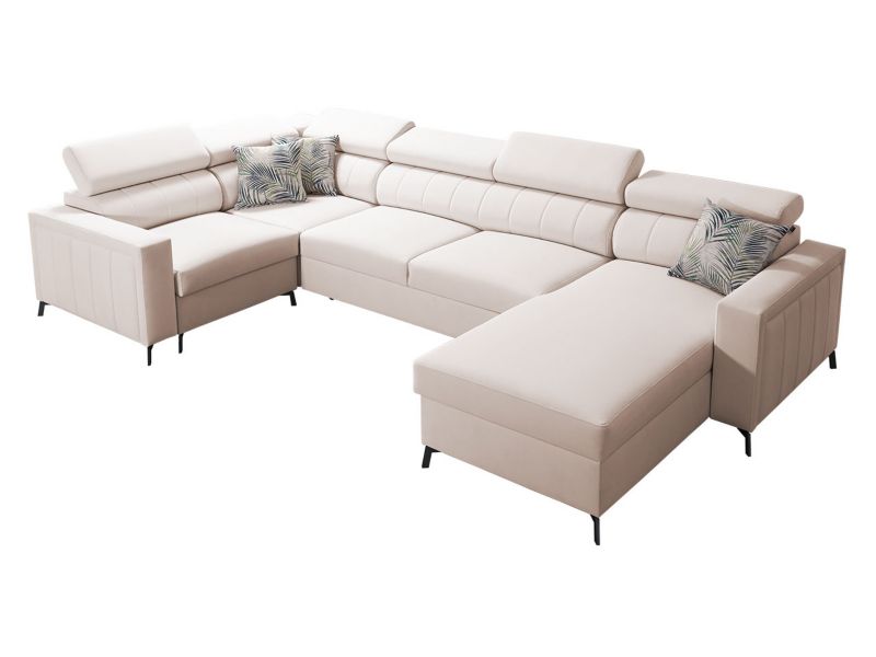 Narożnik z funkcją spania MIRJAN 24 Baltico V Maxi prawy beżowy/wzór w liście 1 szt.