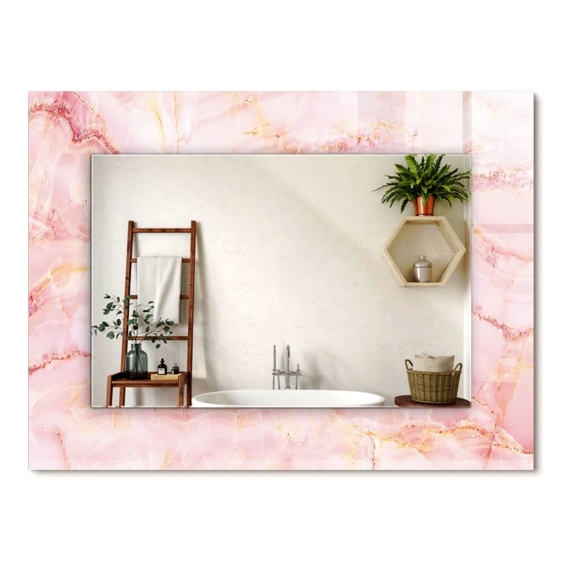 Lustro Wiszące ArtPrintCave 80x60 cm Różowy marmur wzór z Ozdobną Ramą Szklaną w Stylu Boho 1 szt.