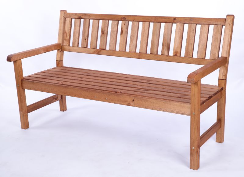 Ławka ogrodowa drewniana MODO24 z oparciem z pokrowcem trzyosobowa 90 x 154 x 70 cm impregnowana brązowa 1 szt.