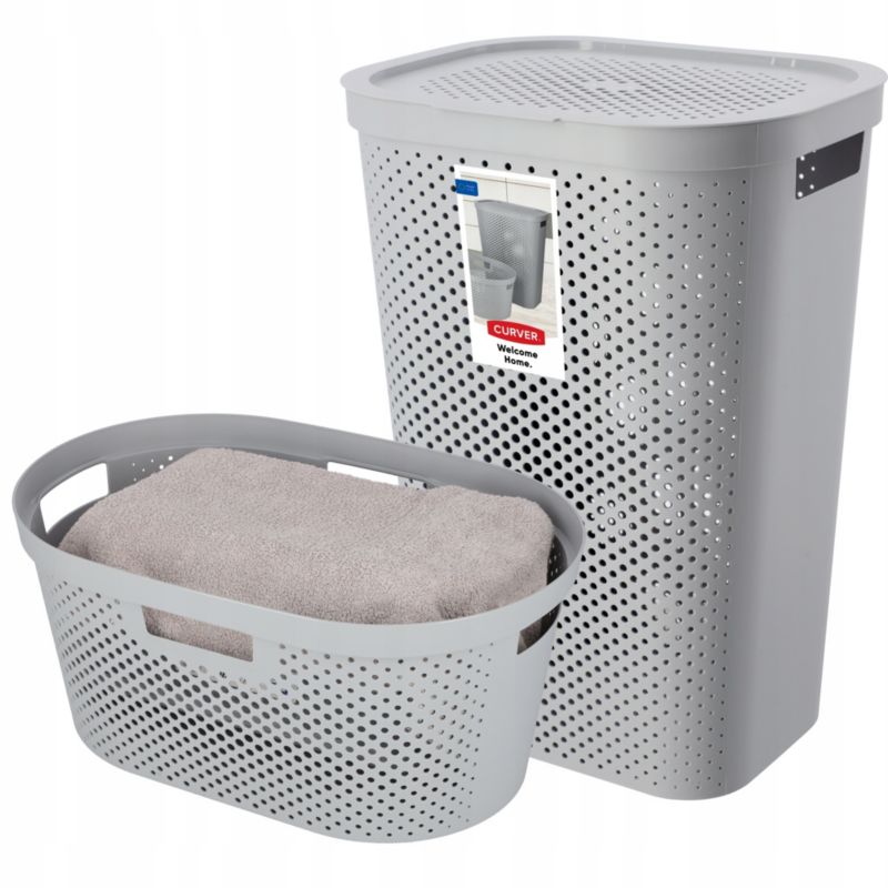 Kosz z pokrywą 60L + pojemnik 45L Curver Infinity jasnoszary