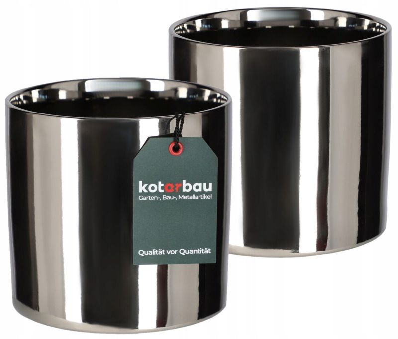 Doniczka KOTARBAU srebrna ceramiczna połysk 160 mm 2 szt.