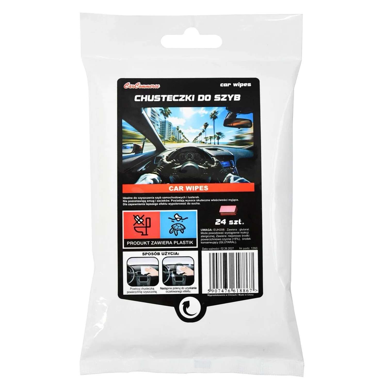 CarCommerce Ściereczki nawilżone do szyb 24szt.