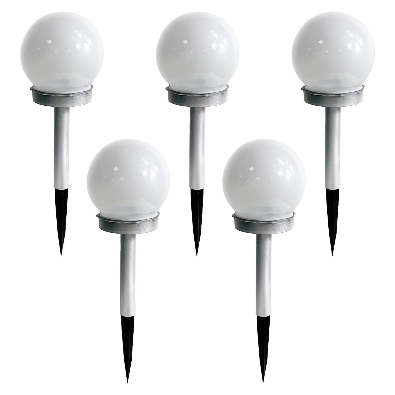 4iQ Zestaw 5 lamp solarnych LED ZENIT srebrnych śr. 10 cm