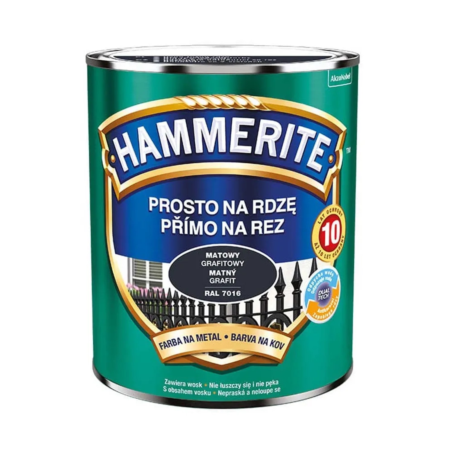 Emalia do metalu antykorozyjna Hammerite mat grafitowy 2,5L