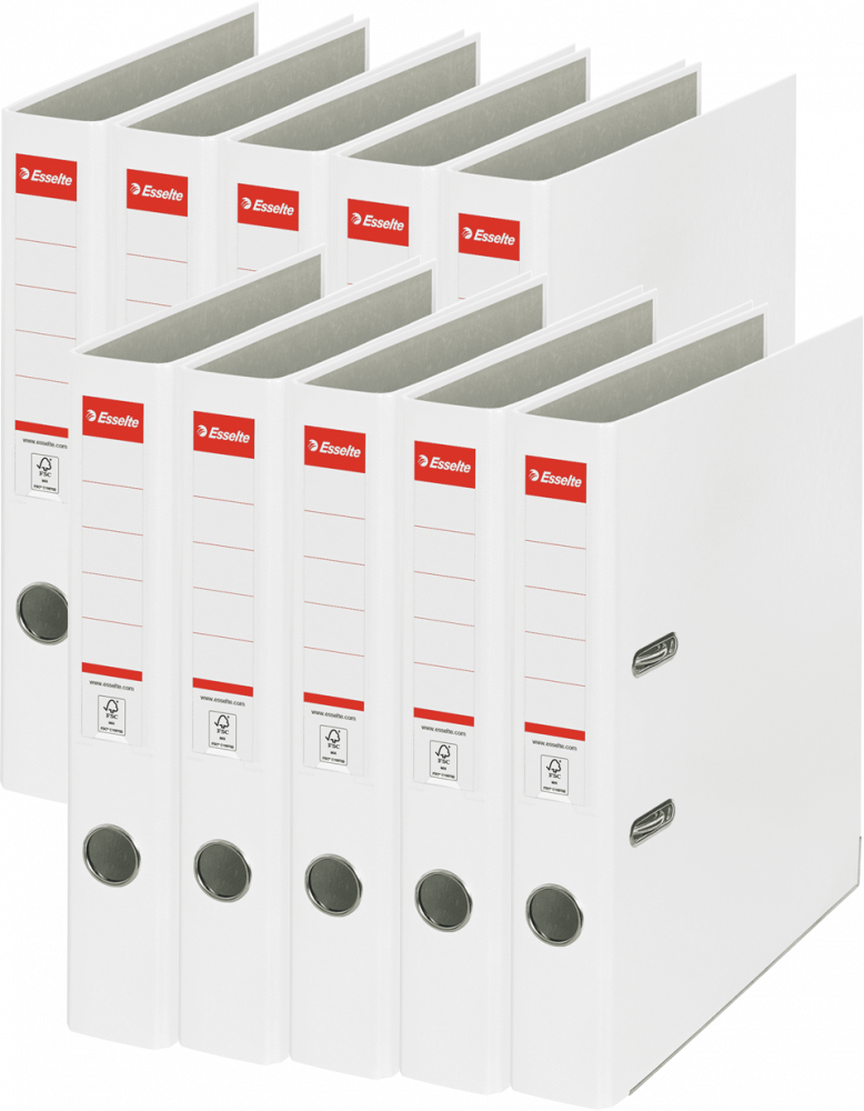 10x Segregator A4 Esselte, 50mm, do 350 kartek, ekonomiczny, biały