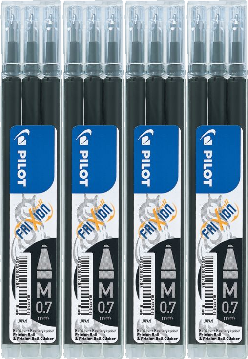 4x Wkład do wymazywalnego pióra kulkowego Pilot, Frixion, 0.7mm, 3 sztuki, czarny