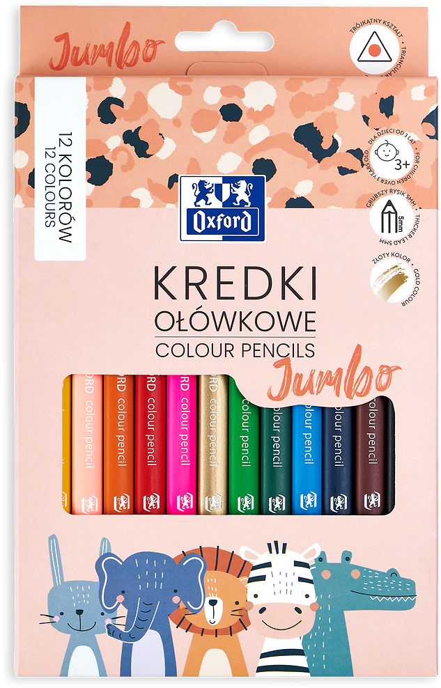 Kredki ołówkowe Oxford Kids Jumbo, 12 sztuk, mix kolorów