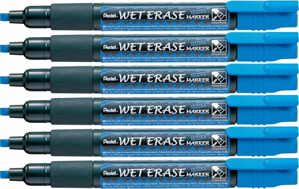 6x Marker kredowy Pentel SMW26 cienki, ścięta, 4.3mm, niebieski