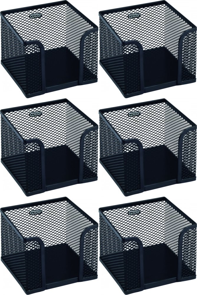 6x Pojemnik na karteczki Grand GR-043, 78x105x105mm, metalowy (druciany), czarny