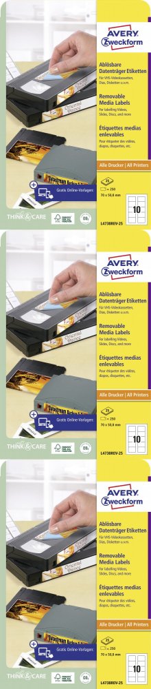 3x Etykiety na dyskietki Avery Zweckform, usuwalne, 70x50.8 mm, 25 arkuszy, biały