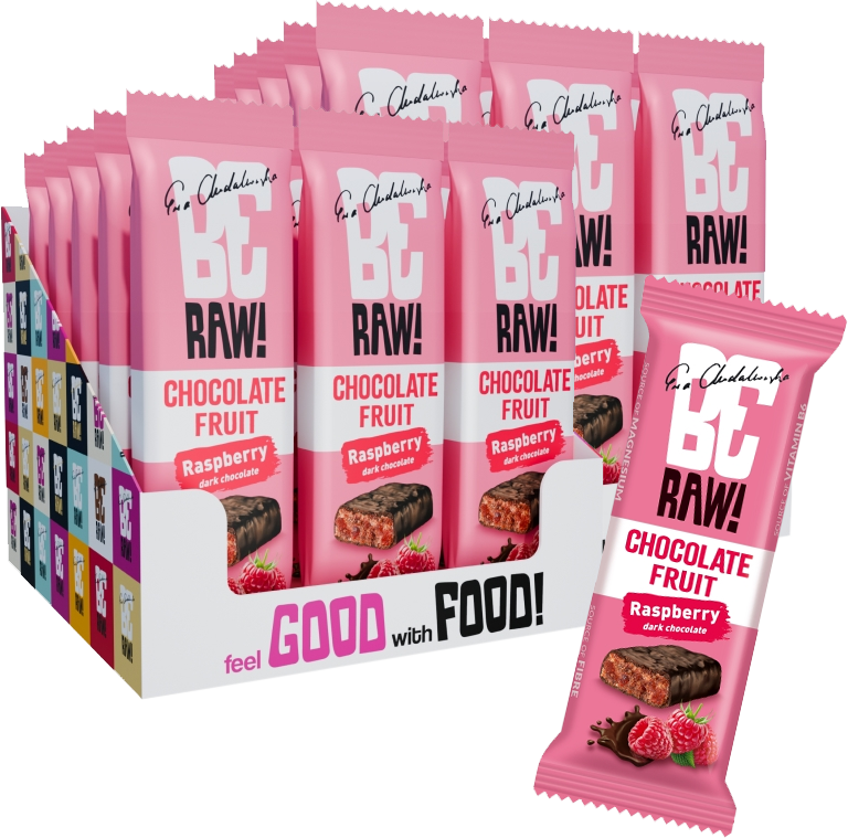30x Baton BeRAW Choco Raspberry Power&Malina, malina, orzechy włoskie, 40g