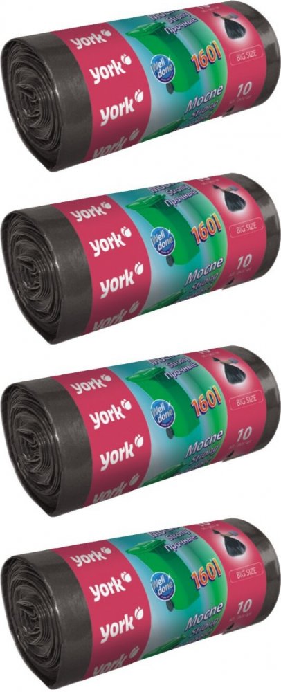 4x Worki na śmieci York Mocne, na odpady zmieszane, 160l, 10 sztuk, czarny