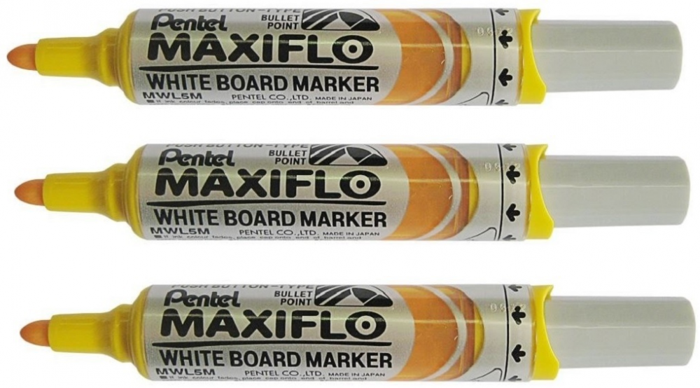 3x Marker suchościeralny Pentel Maxiflo, okrągła, 4mm, żółty