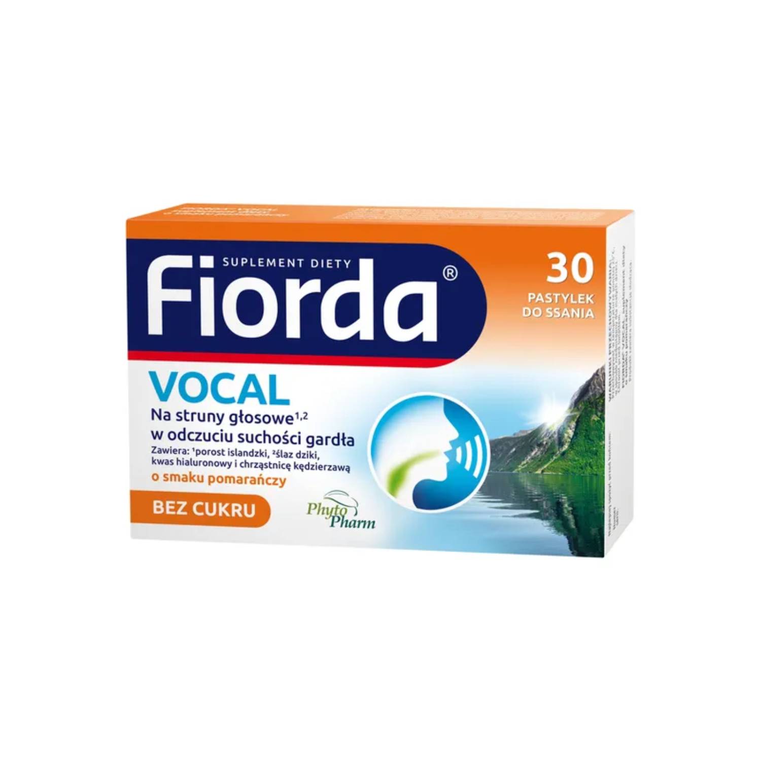 Fiorda vocal, pastylki do ssania, smak pomarańczowy, 30 sztuk