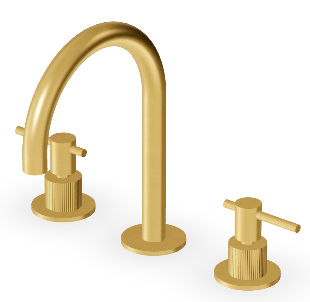 Zucchetti Helm bateria umywalkowa stojąca 3-otworowa złoto szczotkowane/radełkowanie pionowe ZHL515.XP41G2