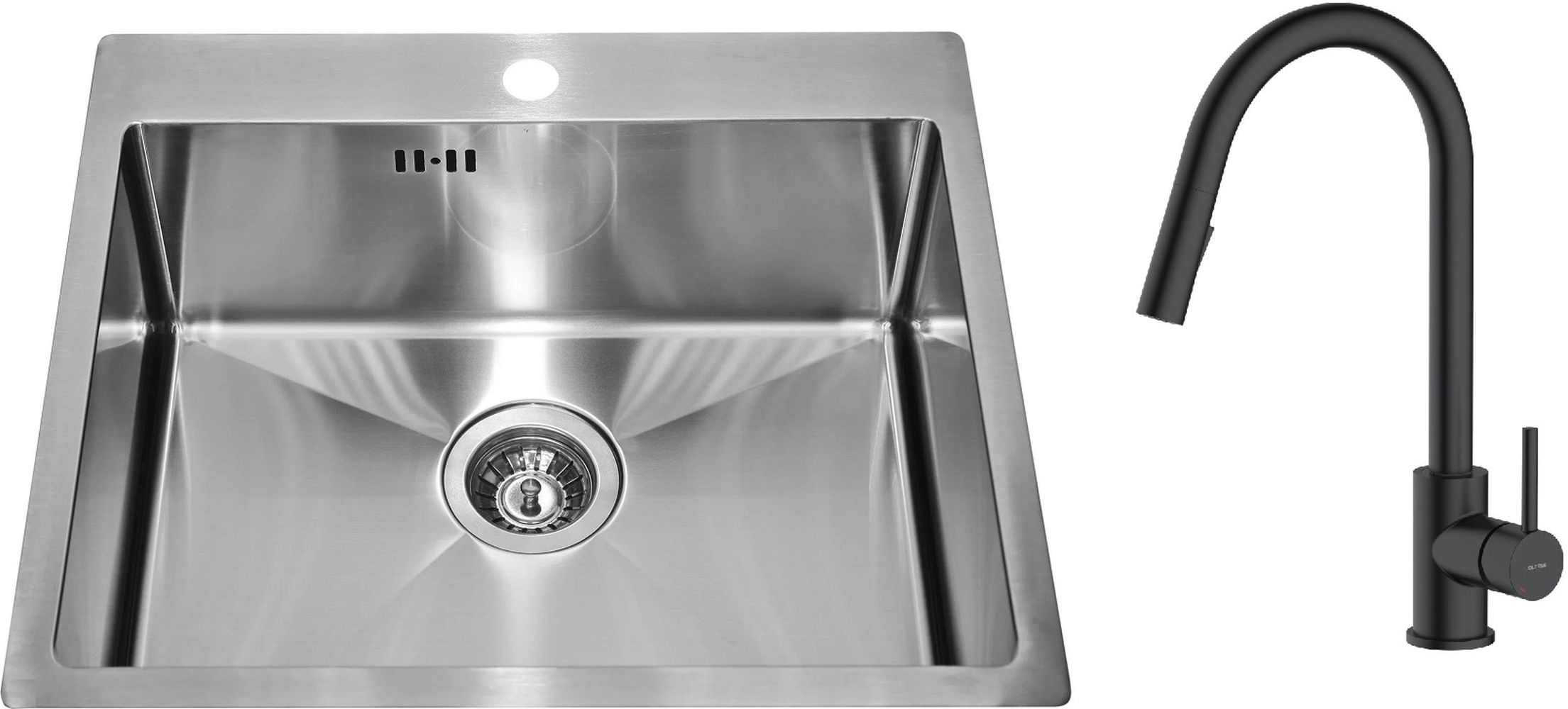 Zestaw Alveus Concept 10 zlewozmywak stalowy 54x48 cm z baterią kuchenną Oltens Litla satyna/czarny mat (1124382, 35204300)