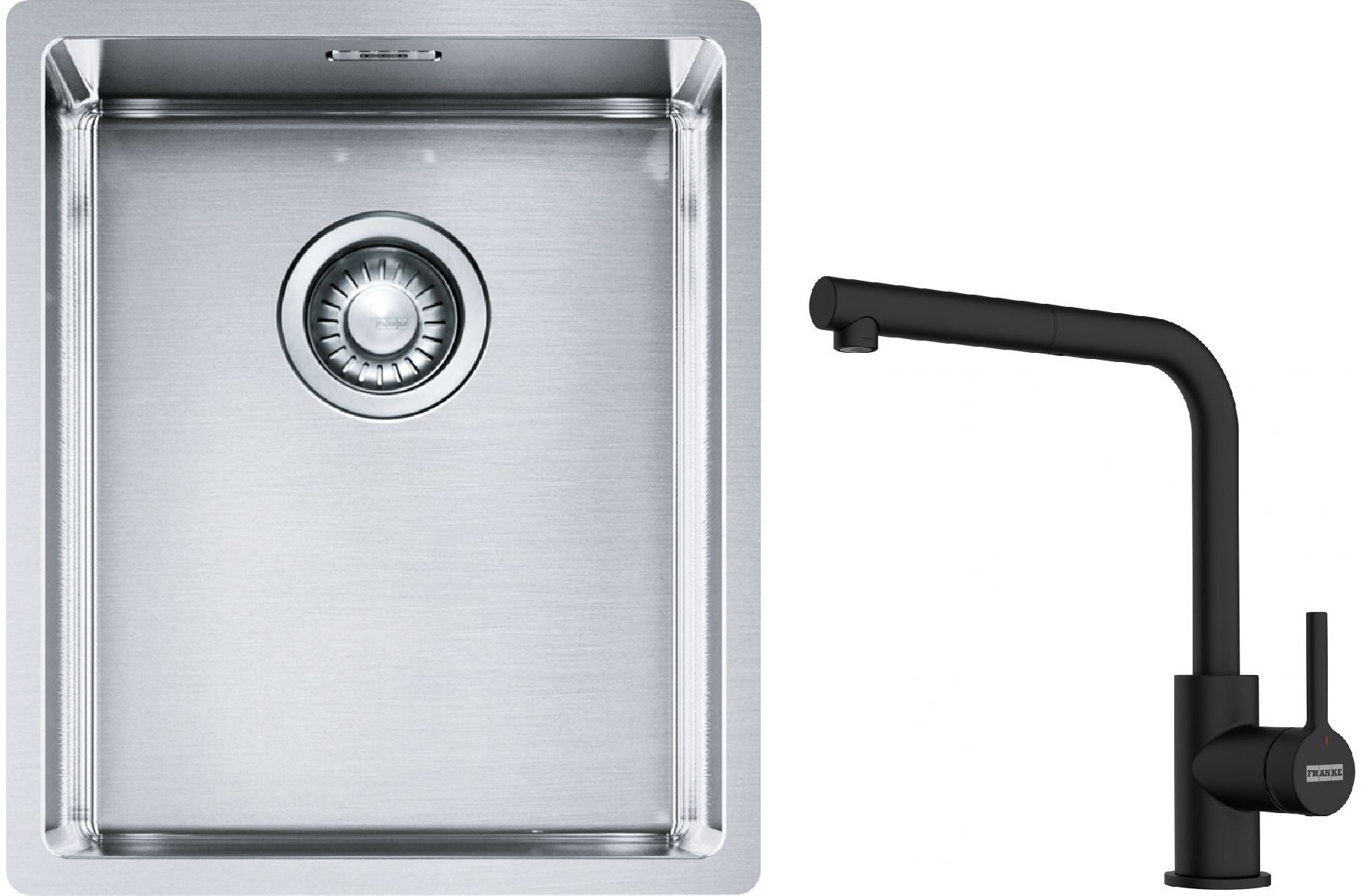 Franke Box BXX 210/110-34 zlewozmywak 38x45 cm stalowy z baterią kuchenną Lina czarny mat (1270453653, 1150712435)