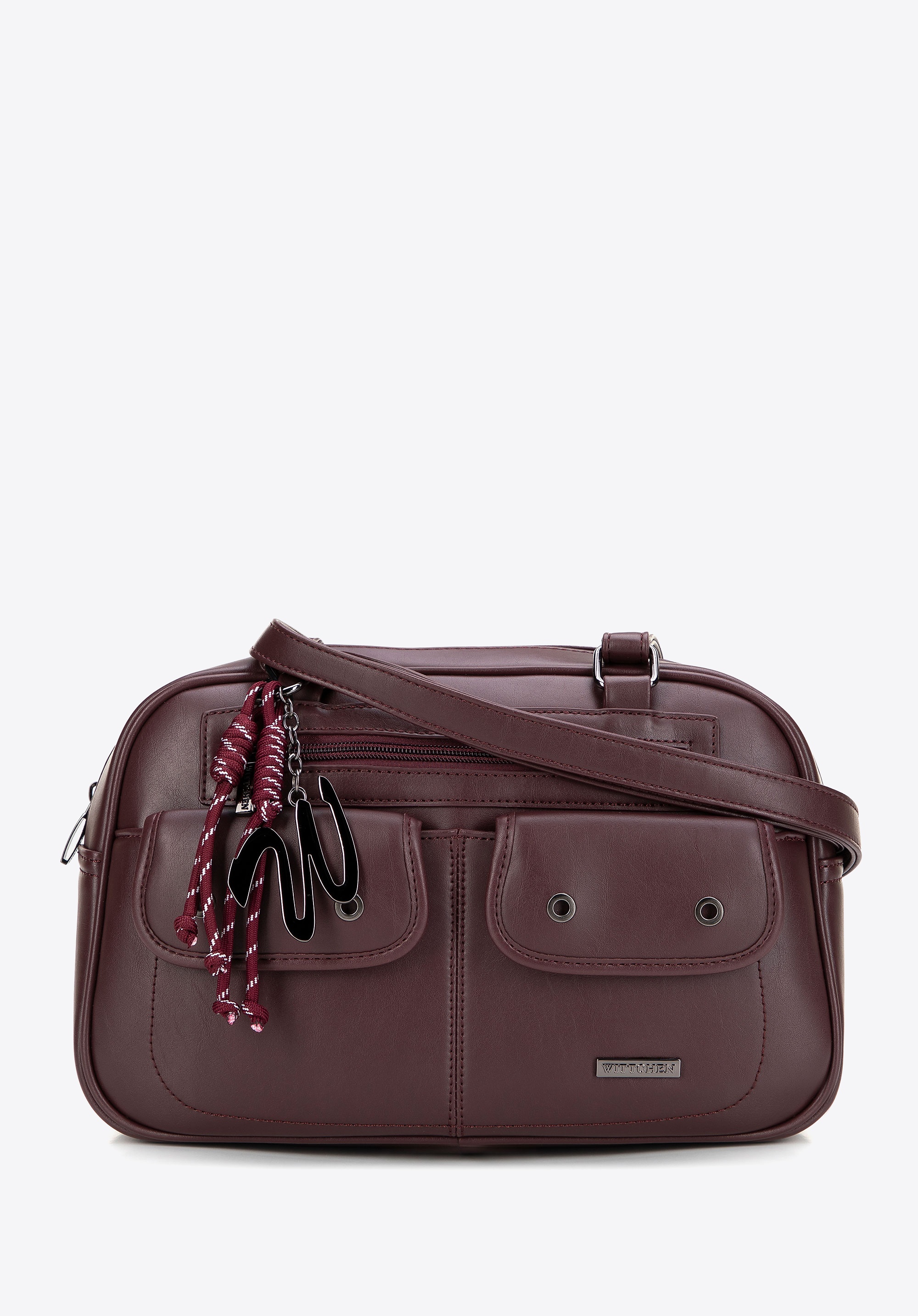 Damska torebka na ramię z imitacji skóry z kieszonkami bordowa