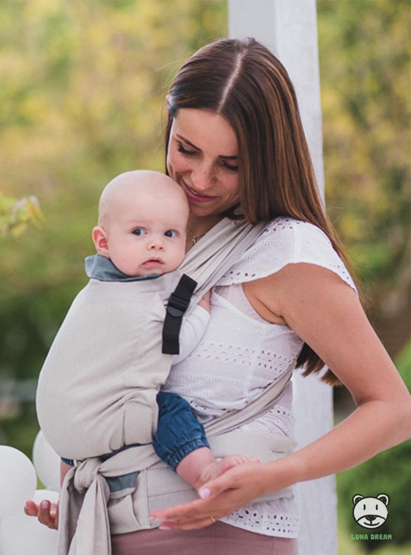 Nosidełko regulowane Half Buckle: Diamond Creamy Blue (60% bawełna 20% len 20% bambus)