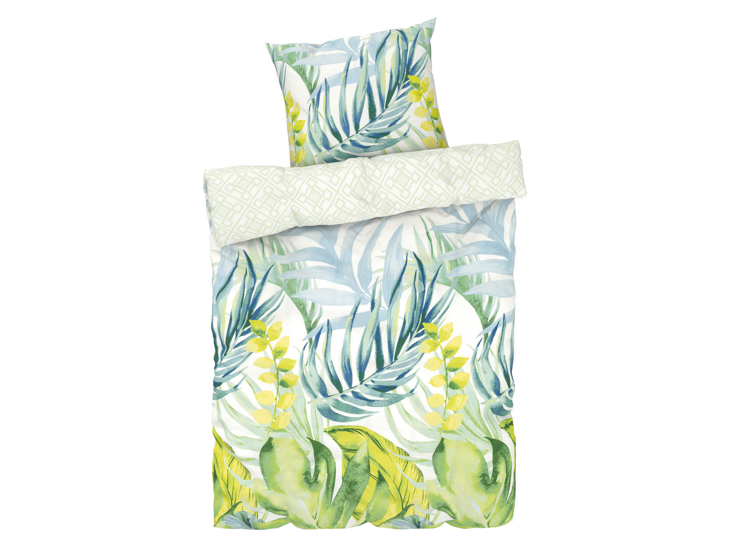 Livarno home Dwustronna pościel z bawełny satynowej, 140 x 200 cm Zielone liście palmy/ biały