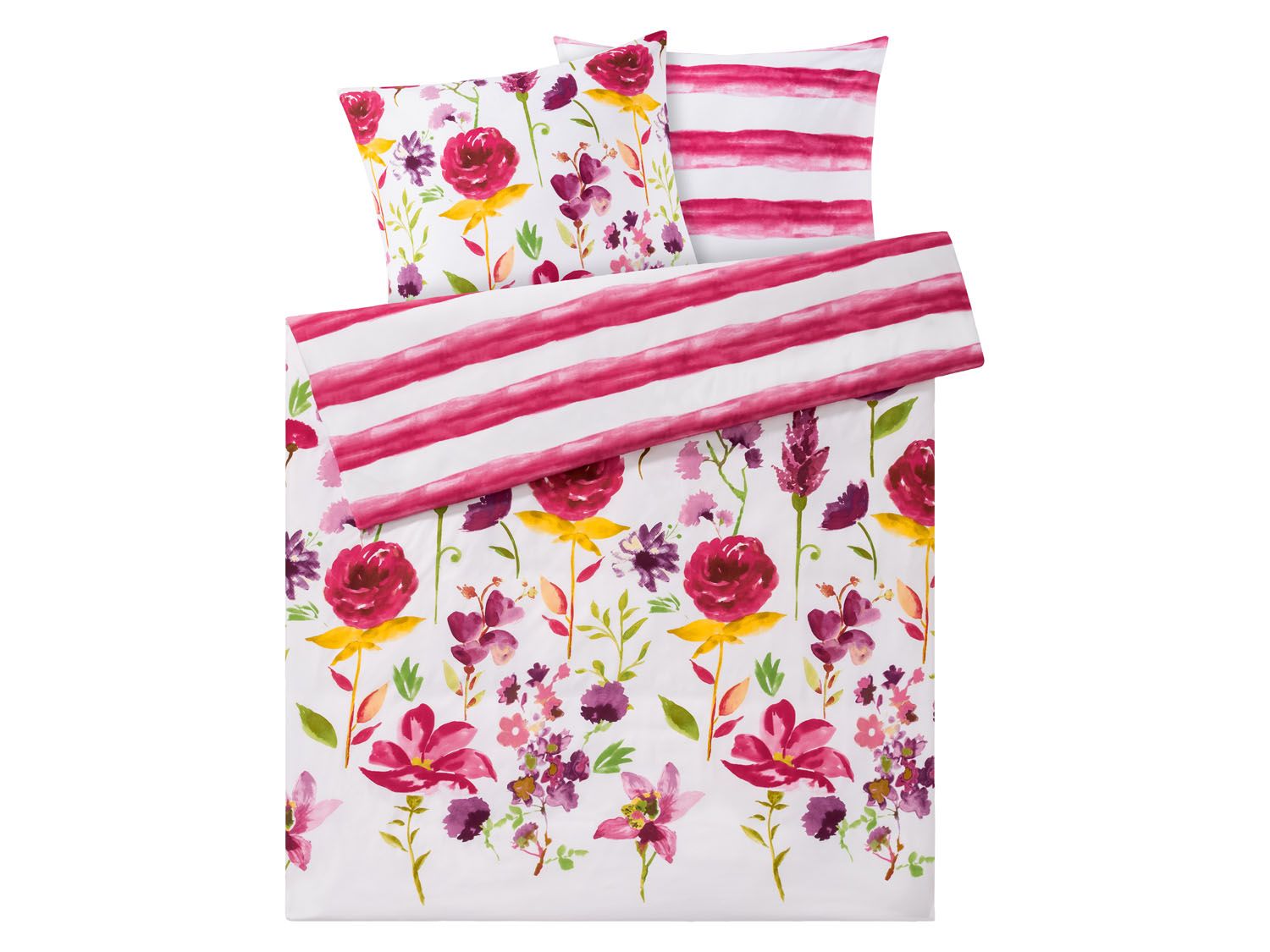 meradiso Pościel z mikrowłókna satynowego 160 x 200 cm, 1 komplet Kwiaty/różowy