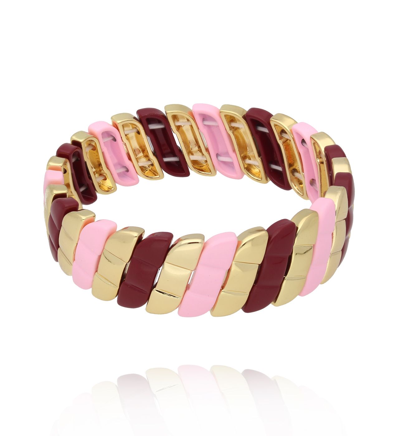 Bransoletka elastyczna w odcieniach różu, bordo i złota BCR0094 - By Dziubeka