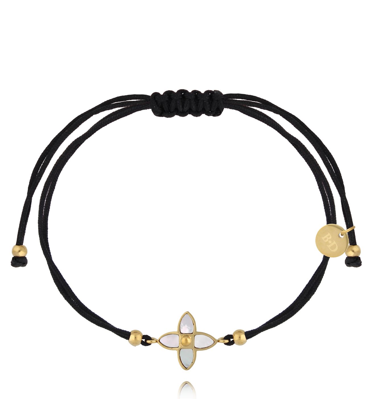 Bransoletka z czarnym sznurkiem i perłową koniczynką BGL1049 - By Dziubeka