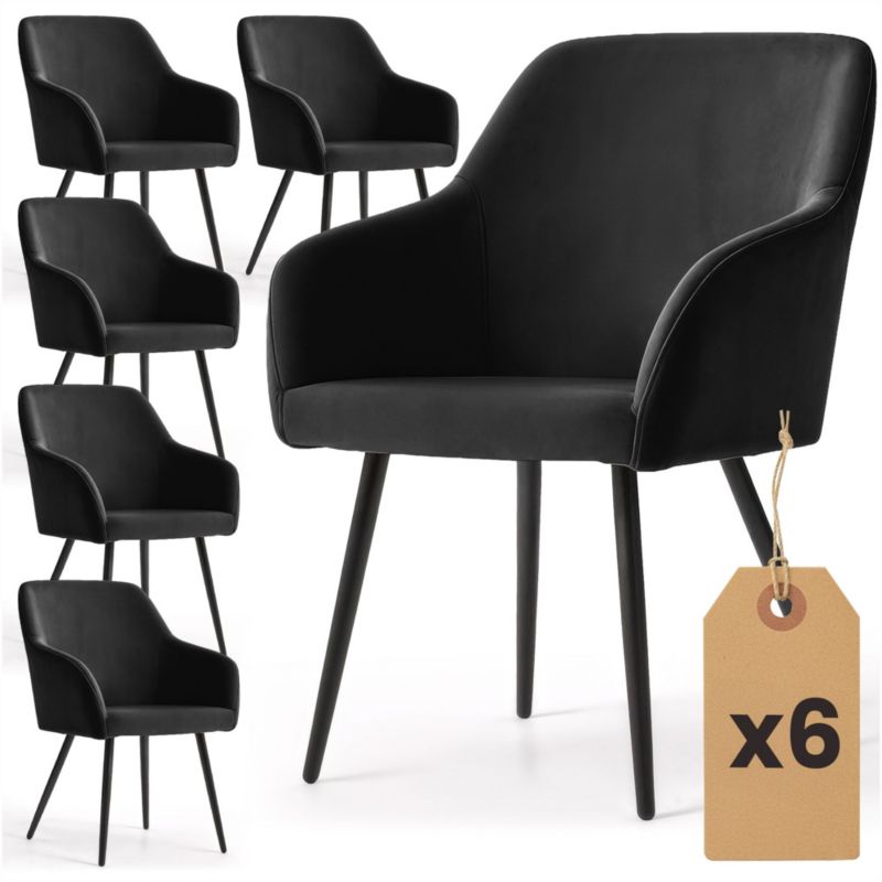 Welurowe krzesło tapicerowane gładkie AKORD Czarne ESTELLE Czarne nogi 6 szt.