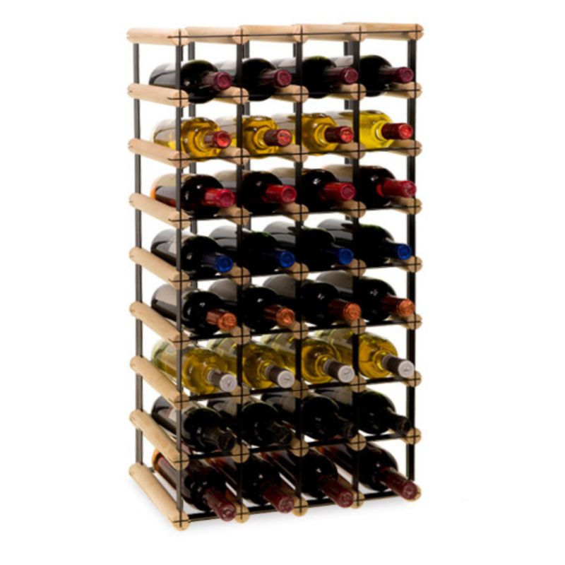 Loftowy stojak na wino MODO24 na butelki PET ekologiczny trwały na 32 butelki czarny metal drewno naturalne 1 szt.