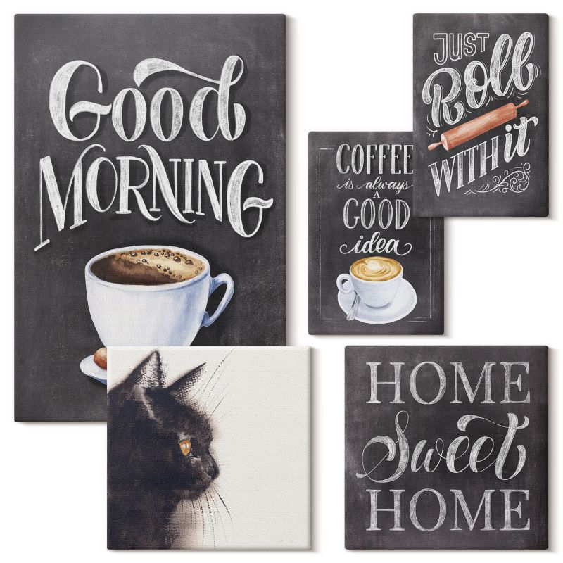 Kolekcja Obrazów Na Płótnie Wallfluent Domowe motywy kuchenne napisy 5 szt.