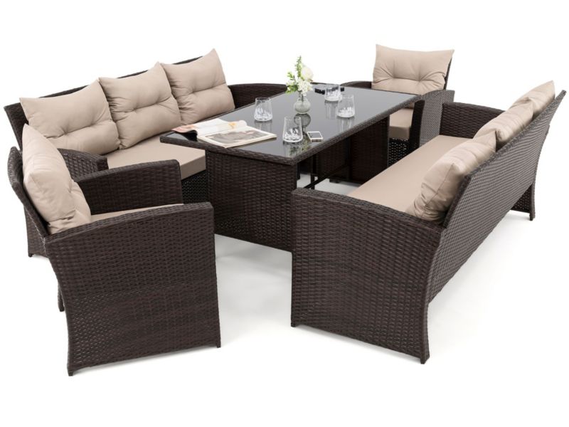 Zestaw mebli ogrodowych MebleMWM MARSYLIA 8 BP technorattan brązowy poduszki beżowe 01 1 kpl