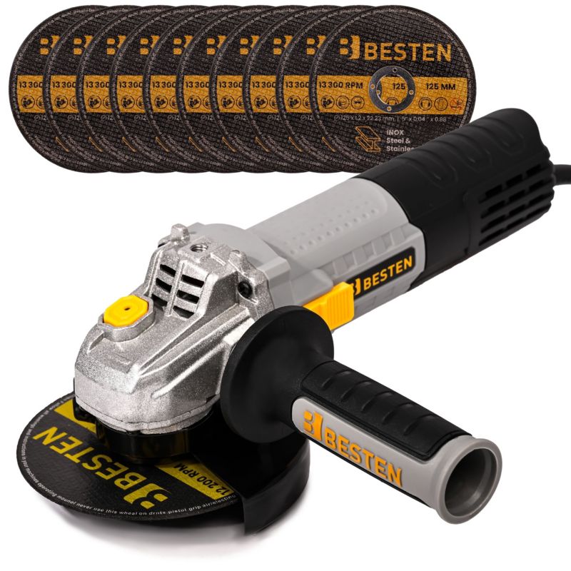 Szlifierka kątowa BESTEN BE-2850 1300 W 125 mm z regulacją obrotów i 10 tarczami 1 szt.