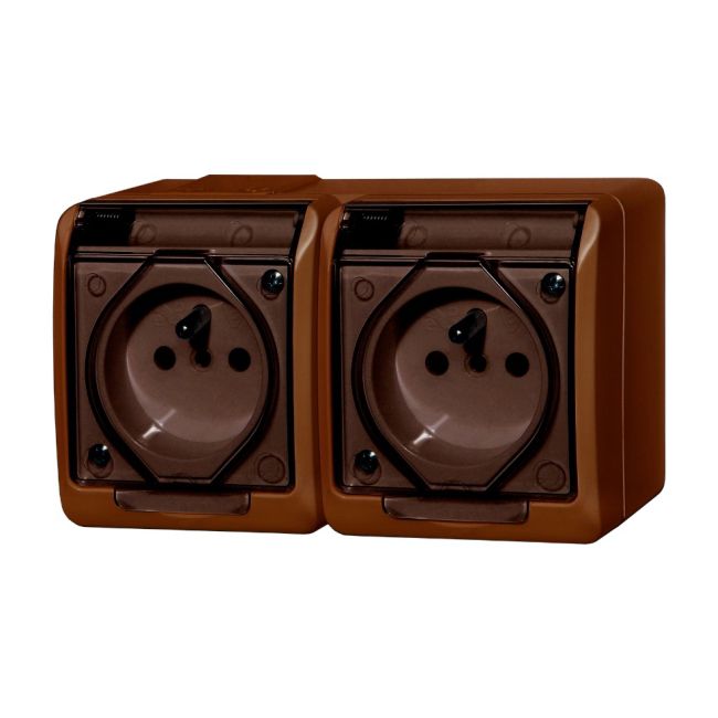 Gniazdo podwójne Elektro-Plast Hermes natynkowe z uziemieniem brązowe/dymne