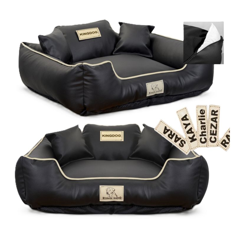 Legowisko dla psa kojec Aio Factory KINGDOG EKOSKÓRA personalizowane antyslip czarne 100x75 cm 1szt