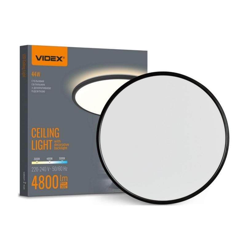 Plafon Videx czarny okrągły LED 44W 4800lm Odcienie bieli IP54 -1 szt.