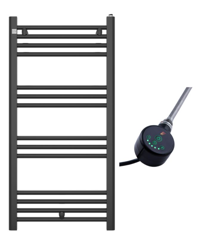 Grzejnik Łazienkowy Granitan Puerto 100/50cm Czarny Kaloryfer Drabinkowy + Grzałka Elektryczna Up&Downa 1kpl.