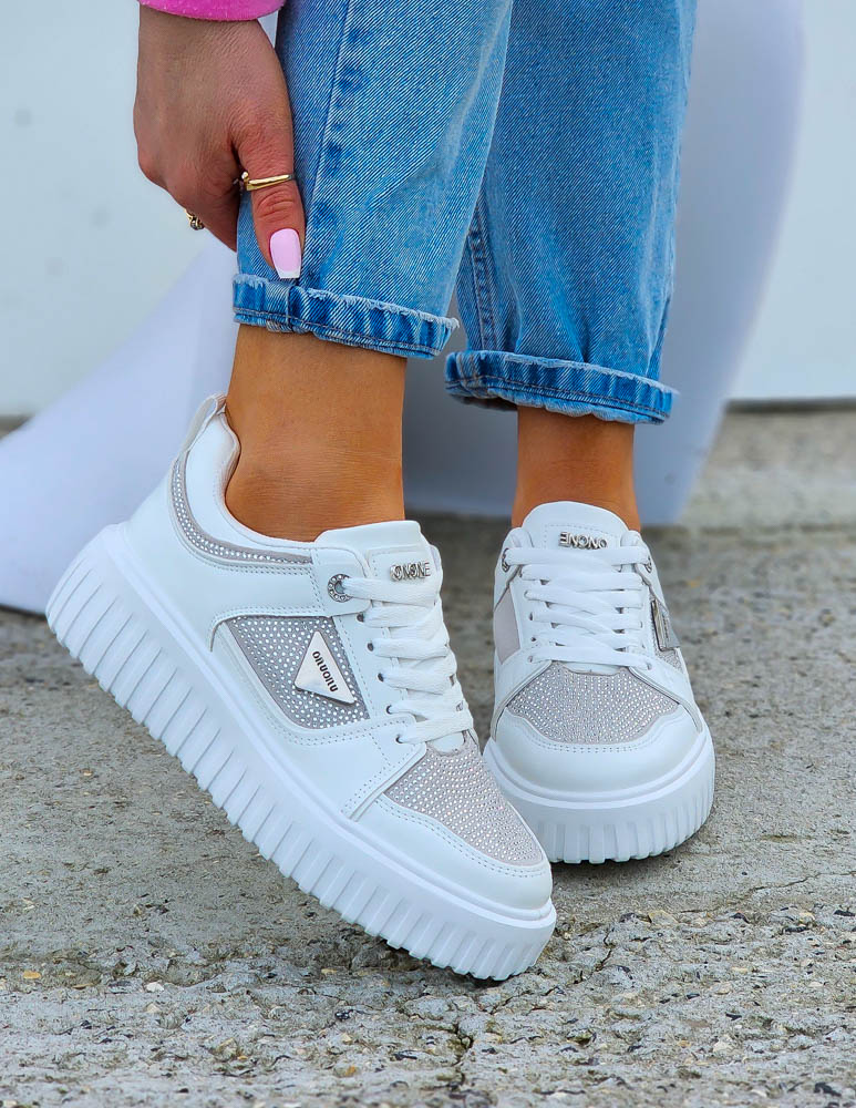 Białe Buty Sportowe Sneakersy Diamonds NiuMiu