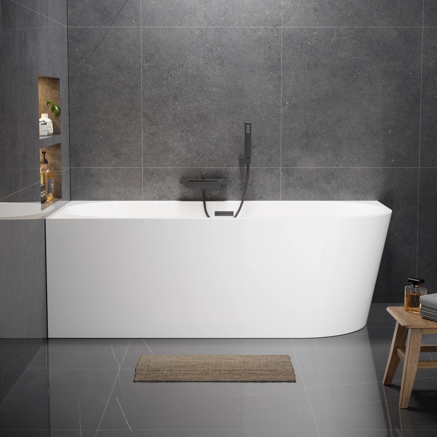Wanna Pula Lewa 170 wolnostojąca przyścienna biała szary 170 x 80
