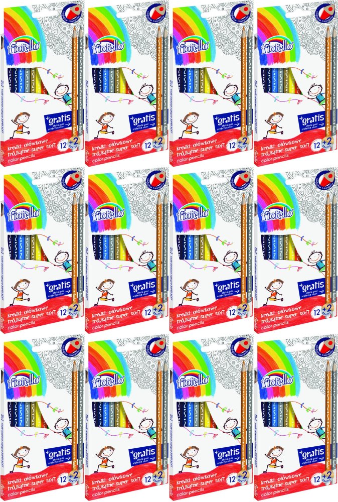 12x Kredki ołówkowe Fiorello Super Soft, 12 kolorów + 2 gratis