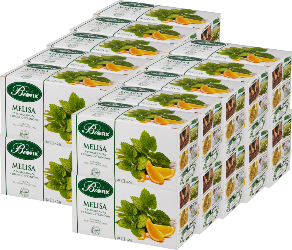 20x Herbata ziołowa w torebkach BiFix, melisa i pomarańcza, 20 sztuk x 2g