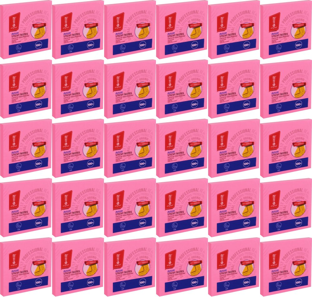 36x Karteczki samoprzylepne MemoBe, 75x75mm, 100 karteczek, neonowy różowy