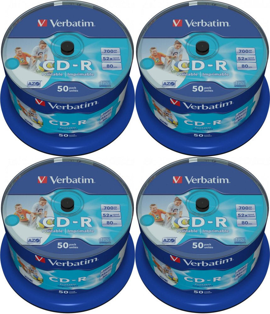 4x Płyta CD-R Verbatim, do nadruku, do jednokrotnego zapisu, 700 MB, cake box, 50 sztuk