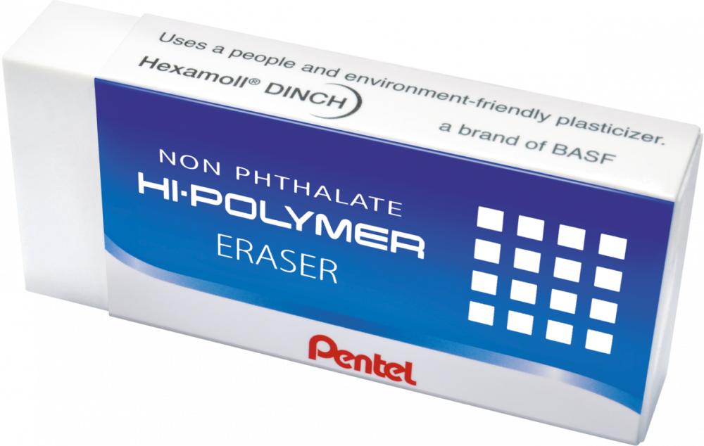 Gumka ołówkowa Pentel ZEH Hi-Polymer, 35x16x11.5mm, biały