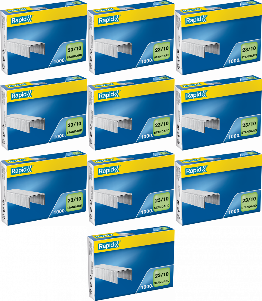 10x Zszywki Rapid Standard, 23/10 1M, 1000 sztuk, srebrny