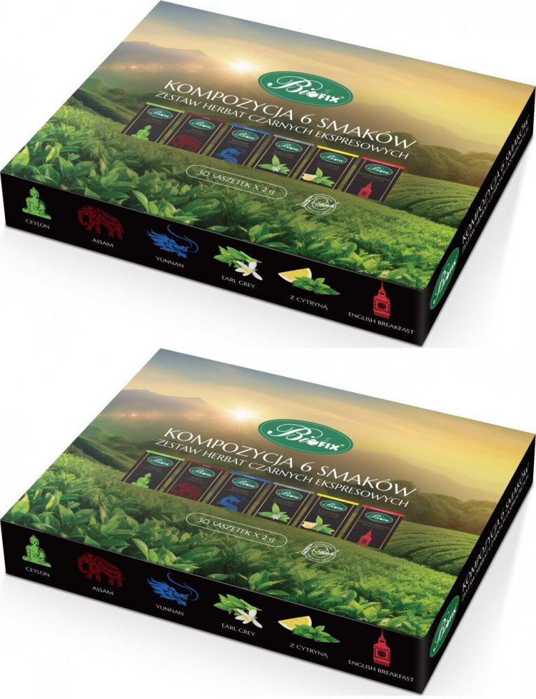 2x Zestaw herbat czarnych w kopertach BiFix Kompozycja 6 smaków, 30 sztuk x 2g