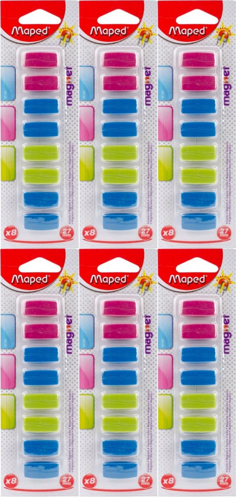 6x Magnesy prostokątne Maped, 27mm, 8 sztuk, mix kolorów