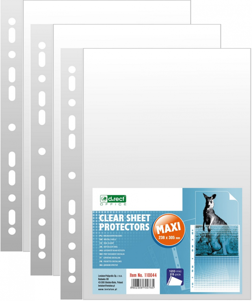3x Koszulki krystaliczne D.Rect Maxi, A4, 120μm, 25 sztuk, transparentny